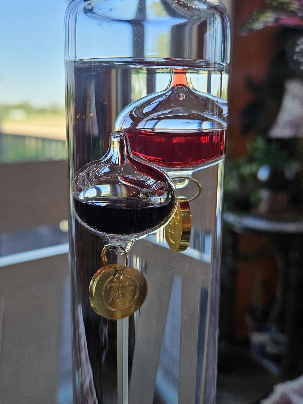 Large Glass Galileo Thermometer 5 Colored Spheres Temperature Tags